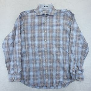 Bugatchi Uomo Shirt Men's Medium Plaid Blue Plaid Classic Fit No Size Tag Medium
